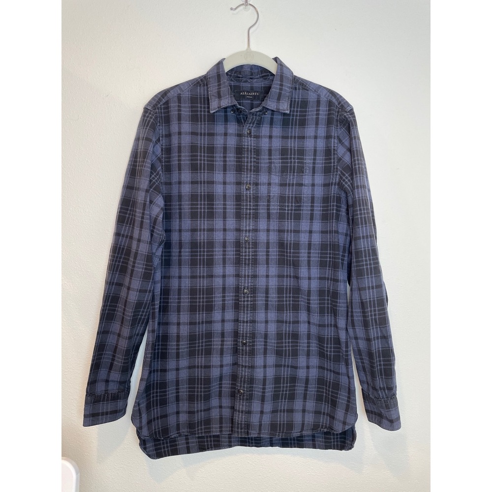 ALLSAINTS Mens Gray & Black‎ Plaid Long Sleeve Button Up Shirt Size Small